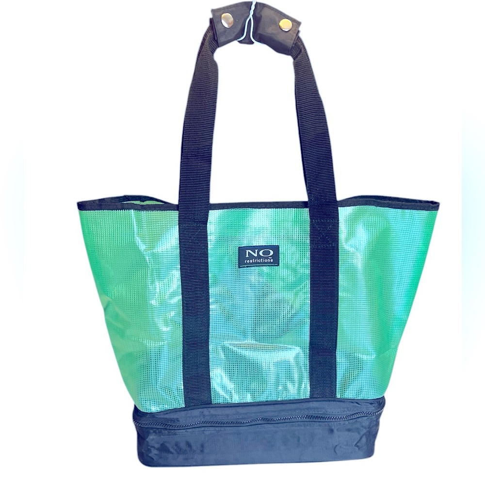 Vintage Translucent Emerald Green Tote with Zippered Bottom by No Restrictions.